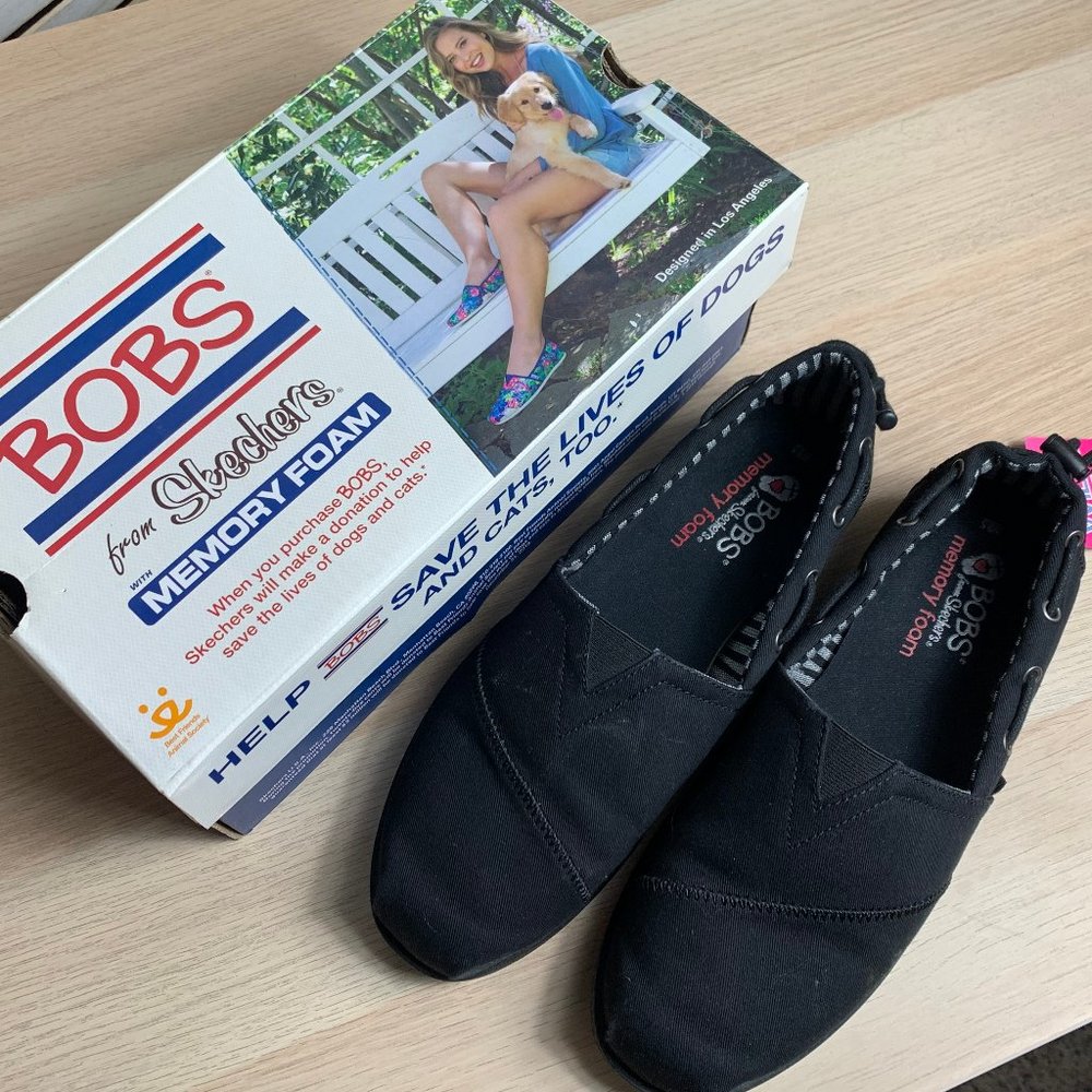 BOBS BY SKECHERS Black CANVAS 9.5 WIDE Shoes Flats